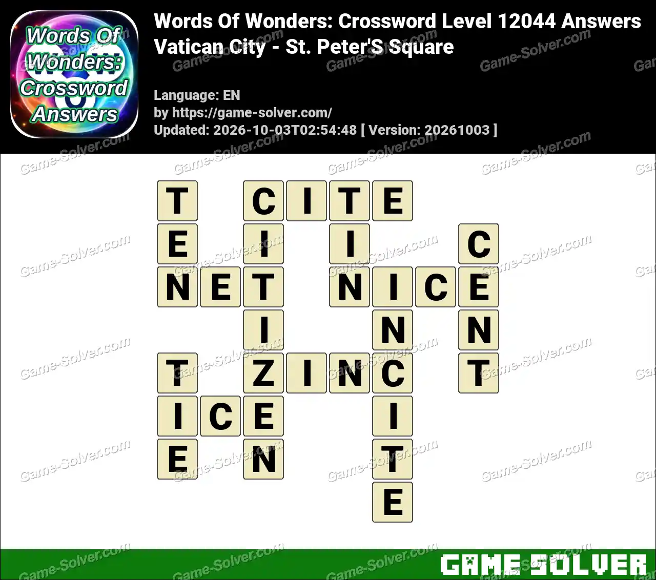 Words Of Wonders: Crossword Level 12044 Answers – Vatican City – St. Peter’S Square